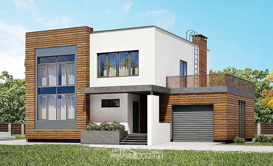 220-003-П Проект двухэтажного дома, гараж, современный загородный дом из газобетона Сургут | Проекты домов от House Expert