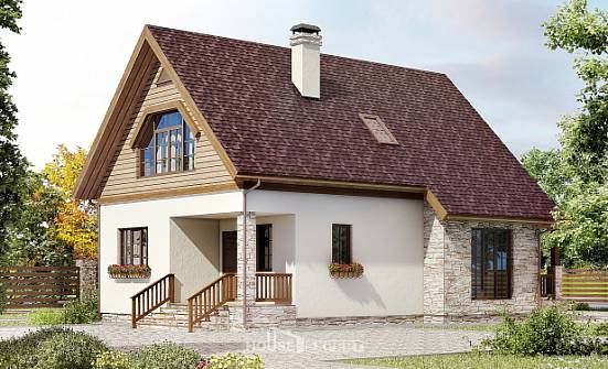 140-001-П Проект двухэтажного дома с мансардой, уютный коттедж из теплоблока Покачи | Проекты домов от House Expert