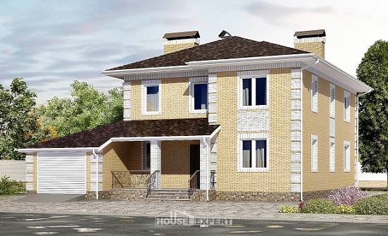 220-006-Л Проект двухэтажного дома и гаражом, классический коттедж из бризолита Нефтеюганск | Проекты домов от House Expert