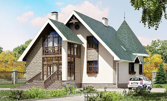 170-003-Л Проект двухэтажного дома с мансардным этажом, небольшой домик из теплоблока Югорск | Проекты домов от House Expert