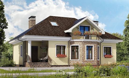 150-008-Л Проект двухэтажного дома с мансардой, недорогой дом из поризованных блоков Лангепас | Проекты домов от House Expert