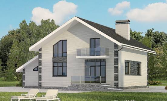 180-001-П Проект двухэтажного дома с мансардой и гаражом, современный коттедж из пеноблока Белоярский | Проекты домов от House Expert