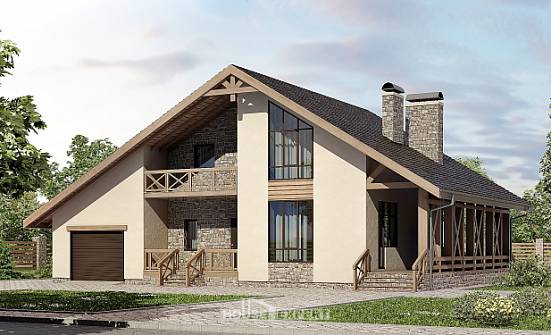 265-001-Л Проект двухэтажного дома мансардой, гараж, большой коттедж из бризолита Покачи | Проекты домов от House Expert