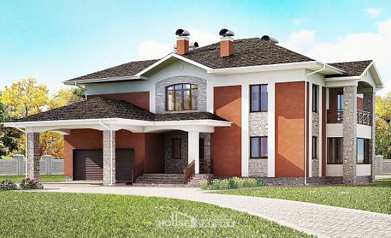 400-002-Л Проект двухэтажного дома и гаражом, уютный загородный дом из кирпича Белоярский | Проекты домов от House Expert