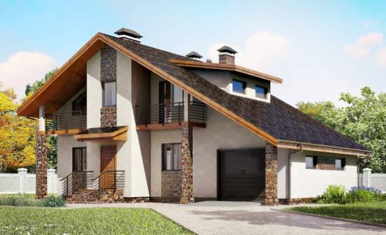 180-008-П Проект двухэтажного дома мансардный этаж и гаражом, классический коттедж из арболита Покачи | Проекты домов от House Expert