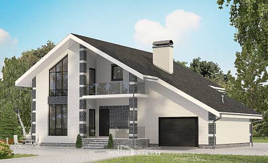 180-001-П Проект двухэтажного дома с мансардой и гаражом, современный коттедж из пеноблока Белоярский | Проекты домов от House Expert