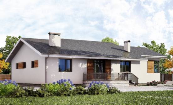 135-002-П Проект одноэтажного дома и гаражом, красивый домик из пеноблока Урай | Проекты домов от House Expert