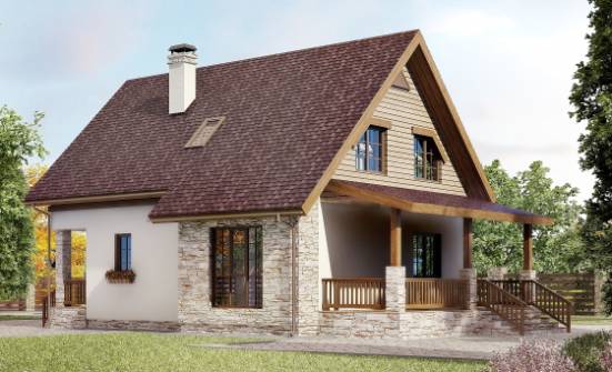 140-001-П Проект двухэтажного дома с мансардой, уютный коттедж из теплоблока Покачи | Проекты домов от House Expert