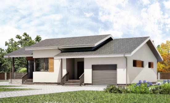 135-002-П Проект одноэтажного дома и гаражом, красивый домик из пеноблока Урай | Проекты одноэтажных домов от House Expert