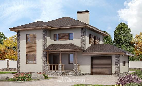 185-004-П Проект двухэтажного дома, гараж, средний загородный дом из керамзитобетонных блоков Нягань | Проекты домов от House Expert