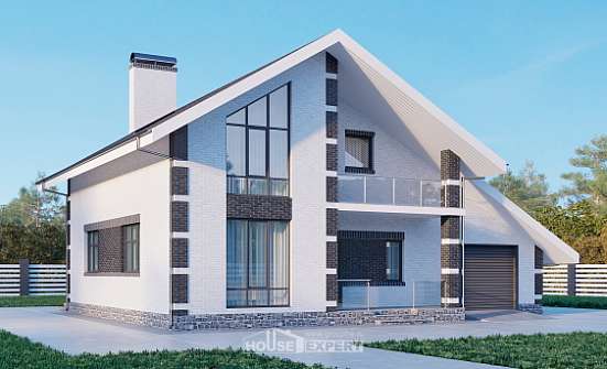 190-008-П Проект двухэтажного дома мансардный этаж, гараж, средний дом из пеноблока Белоярский | Проекты домов от House Expert