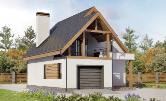 120-005-П Проект двухэтажного дома с мансардой, гараж, скромный коттедж из блока Покачи | Проекты домов от House Expert