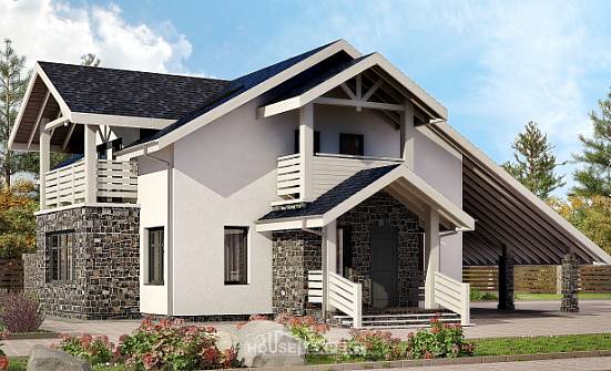 155-010-П Проект двухэтажного дома мансардой, гараж, бюджетный домик из твинблока Лангепас | Проекты домов от House Expert