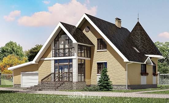 250-001-Л Проект двухэтажного дома мансардный этаж и гаражом, красивый дом из газобетона Нягань | Проекты домов от House Expert