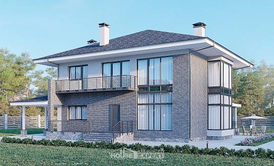 250-004-Л Проект двухэтажного дома, красивый загородный дом из блока Белоярский | Проекты домов от House Expert