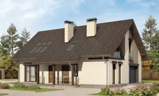 185-005-Л Проект двухэтажного дома с мансардой и гаражом, уютный загородный дом из бризолита Когалым | Проекты домов от House Expert