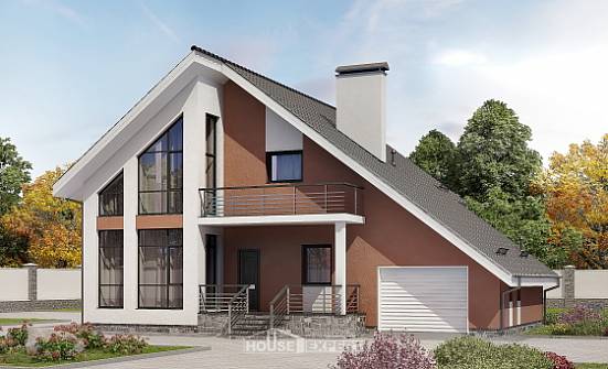 200-007-П Проект двухэтажного дома мансардный этаж и гаражом, классический домик из блока Нефтеюганск | Проекты домов от House Expert