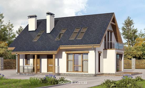 155-012-П Проект двухэтажного дома мансардный этаж, недорогой загородный дом из пеноблока Урай | Проекты домов от House Expert