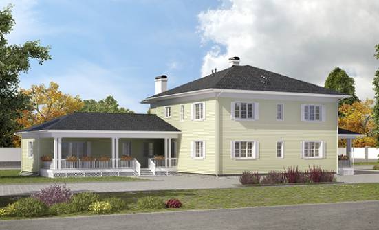 410-002-Л Проект двухэтажного дома и гаражом, классический домик из поризованных блоков Нефтеюганск | Проекты домов от House Expert
