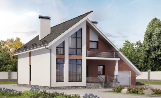200-007-П Проект двухэтажного дома мансардный этаж и гаражом, классический домик из блока Нефтеюганск | Проекты домов от House Expert