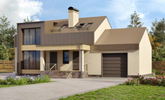 150-015-Л Проект двухэтажного дома мансардой, гараж, скромный загородный дом из газосиликатных блоков Мегион | Проекты домов от House Expert