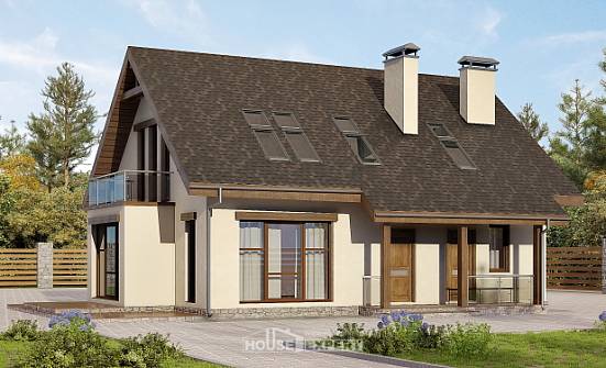 155-012-Л Проект двухэтажного дома мансардный этаж, бюджетный дом из бризолита Югорск | Проекты домов от House Expert