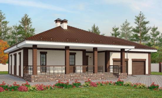 160-015-П Проект одноэтажного дома, гараж, красивый коттедж из бризолита Белоярский | Проекты одноэтажных домов от House Expert