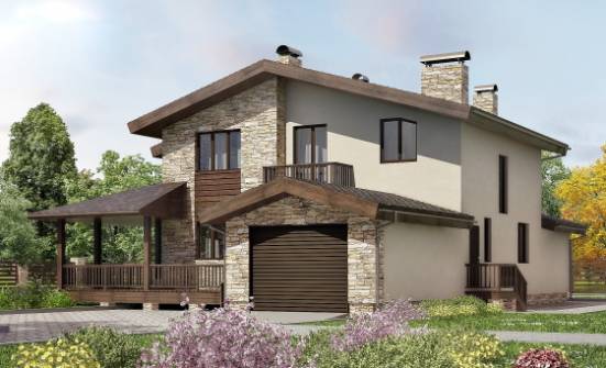 220-001-Л Проект двухэтажного дома с мансардой, гараж, современный домик из твинблока Сургут | Проекты домов от House Expert