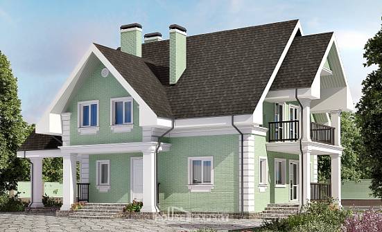 140-003-Л Проект двухэтажного дома с мансардой, гараж, современный коттедж из твинблока Сургут | Проекты домов от House Expert