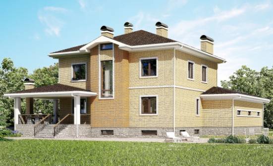 350-002-Л Проект трехэтажного дома, гараж, классический коттедж из кирпича, Радужный