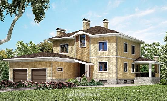 350-002-Л Проект трехэтажного дома, гараж, классический коттедж из кирпича, Радужный