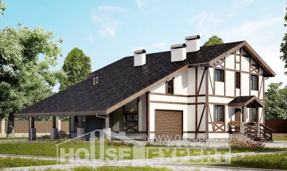 250-002-Л Проект двухэтажного дома с мансардой и гаражом, простой дом из кирпича, Покачи
