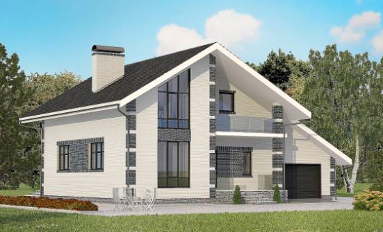 180-001-П Проект двухэтажного дома с мансардой и гаражом, доступный загородный дом из пеноблока, Пыть-Ях