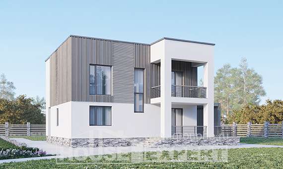 150-017-П Проект двухэтажного дома, простой коттедж из газосиликатных блоков, Нягань