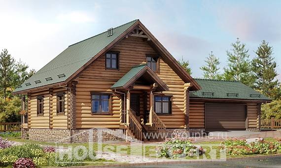 270-002-П Проект двухэтажного дома мансардой и гаражом, просторный домик из дерева, Ханты-Мансийск