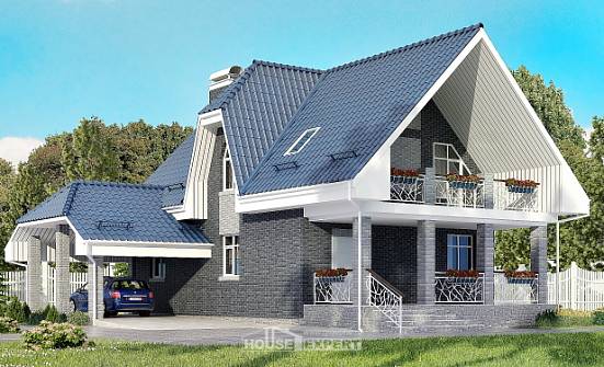 125-002-Л Проект двухэтажного дома мансардный этаж и гаражом, компактный домик из теплоблока Мегион | Проекты домов от House Expert