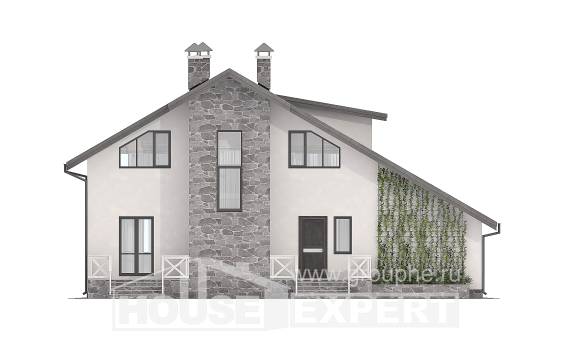 180-017-Л Проект двухэтажного дома с мансардой и гаражом, средний домик из поризованных блоков, Урай