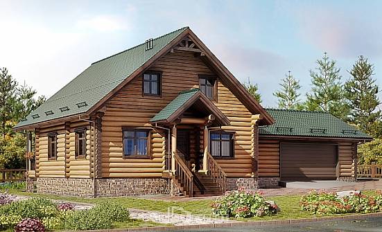 270-002-П Проект двухэтажного дома с мансардой и гаражом, уютный домик из бревен, Белоярский