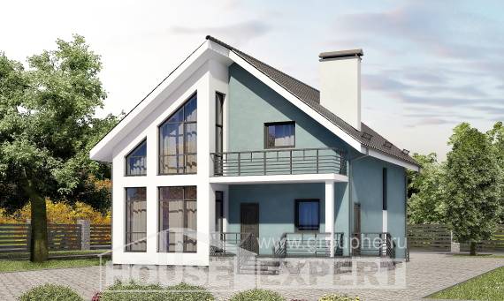 170-006-П Проект двухэтажного дома с мансардным этажом, небольшой коттедж из арболита, Югорск