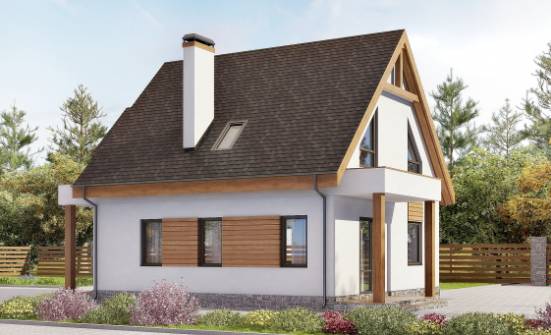 120-005-П Проект двухэтажного дома с мансардой, гараж, скромный коттедж из блока Покачи | Проекты домов от House Expert