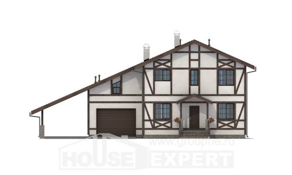 250-002-Л Проект двухэтажного дома мансардный этаж, гараж, уютный домик из кирпича, Радужный