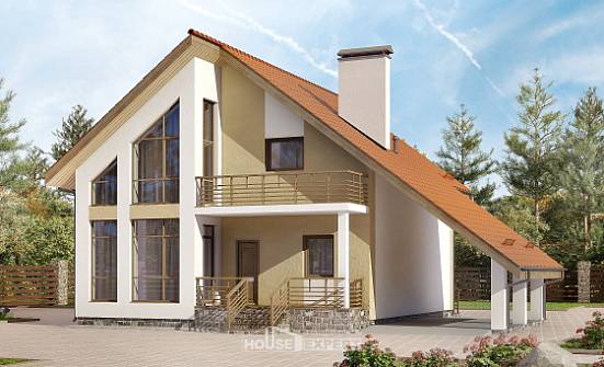 170-009-П Проект двухэтажного дома с мансардным этажом, гараж, скромный загородный дом из блока, Нижневартовск